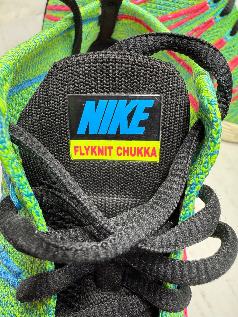 Nike Men's Flyknit Sneakers in Neon Green, Blue, Black - Picture 7 of 11